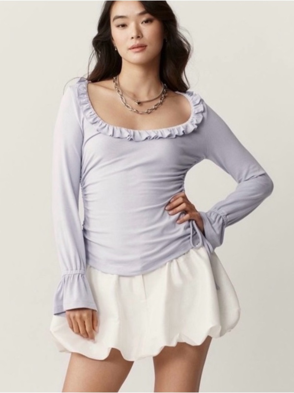 NWT Anthropologie MAEVE LONG-SLEEVE SCOOP-NECK RUCHED TOP. Size Medium